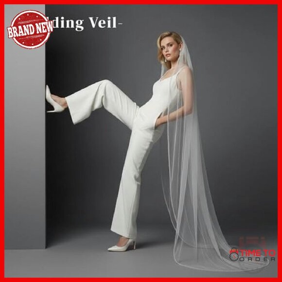 Pearl Crystal Beaded Edge Bridal Veil Fingertip Length Wedding Accessory main image 5